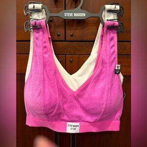 Steve Madden NWT 2 Pack Pink & Cream Terry Cloth Lined Lounge Sport Bras (I005)